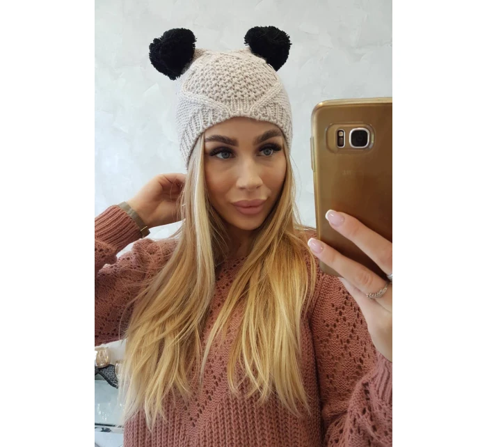 Fleecová čepice 2 bambulky K291 béžová