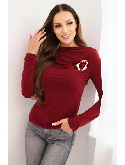 Dámská blůza s ozdobnou  z viskózy, bordová model 21468714 - K-Fashion