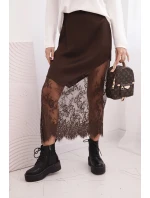 Dámská viskózová sukně s krajkou hnědá