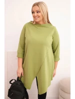 Dámská bavlněná blůza Plus Size asymetrická s ohrnutým rukávem olivová Dámská bavlněná blůza Plus Size asymetrická s ohrnutým rukávem olivová