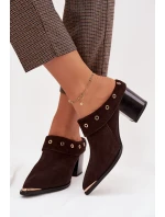 Semišové dámské sandály na podpatku D&A model 22031840 čokoládové - S.Barski