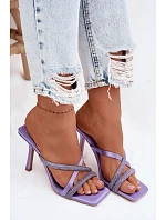 Dámské lodičky na podpatku s pásky a kamínky fialové model 22103236 - Boto Dámské lodičky na podpatku s pásky a kamínky fialové model 22103236 - Boto