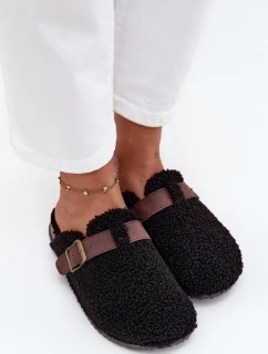 Dámské pantofle s kožíškem typu beránek – černé Lorivine