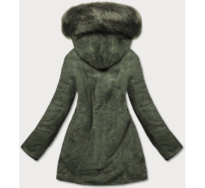 Teplá oboustranná dámská zimní bunda v khaki barvě (W610)