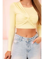 Dámská halenka s dlouhým rukávem a volánky na žlutý model 21083310 - K-Fashion Dámská halenka s dlouhým rukávem a volánky na žlutý model 21083310 - K-Fashion