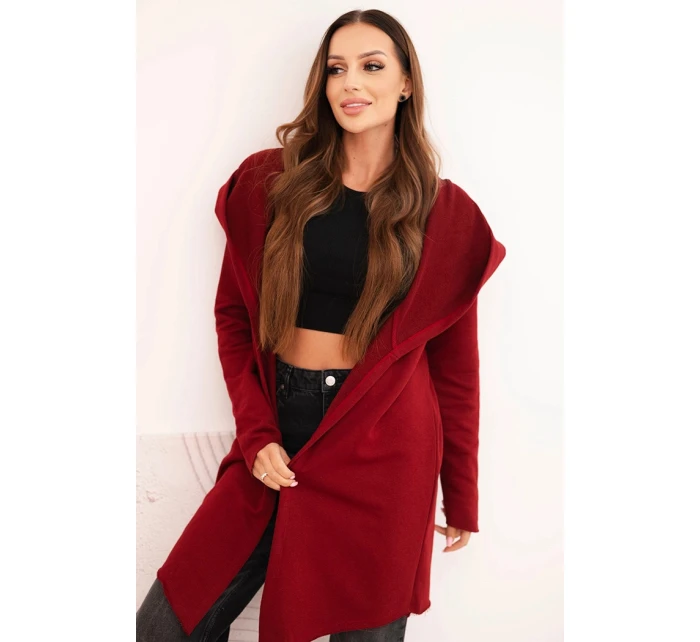 Dámská bavlněná bunda s kapucí a prodlouženým předním dílem bordová Dámská bavlněná bunda s kapucí a prodlouženým předním dílem bordová