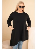 Dámská plus size sukně z viskózy s volným střihem a dlouhým rukávem černá