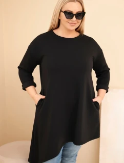 Dámská plus size sukně z viskózy s volným střihem a dlouhým rukávem černá