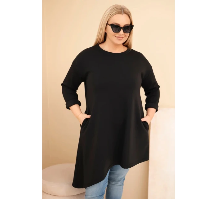 Dámská plus size sukně z viskózy s volným střihem a dlouhým rukávem černá Dámská plus size sukně z viskózy s volným střihem a dlouhým rukávem černá
