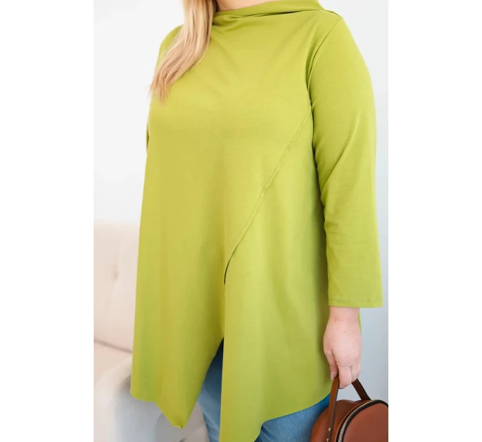 Dámská bavlněná blůza Plus Size asymetrická s ohrnutým rukávem olivová Dámská bavlněná blůza Plus Size asymetrická s ohrnutým rukávem olivová