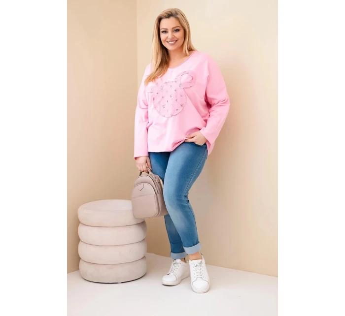 Dámská bavlněná blůza Plus Size s V výstřihem světle růžová Dámská bavlněná blůza Plus Size s V výstřihem světle růžová