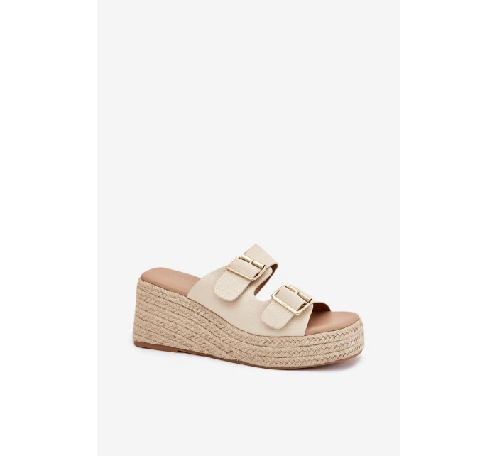 Dámské Klapky Na Klínu S Pletením A Přezkami Béžové Pasinea Dámské Klapky Na Klínu S Pletením A Přezkami Béžové Pasinea