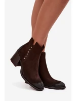 Dámské kotníkové boty z přírodního semiše na podpatku Zazoo 1136 čokoládové