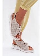 Kožené dámské sandály s ozdobným detailem šedé Deliva