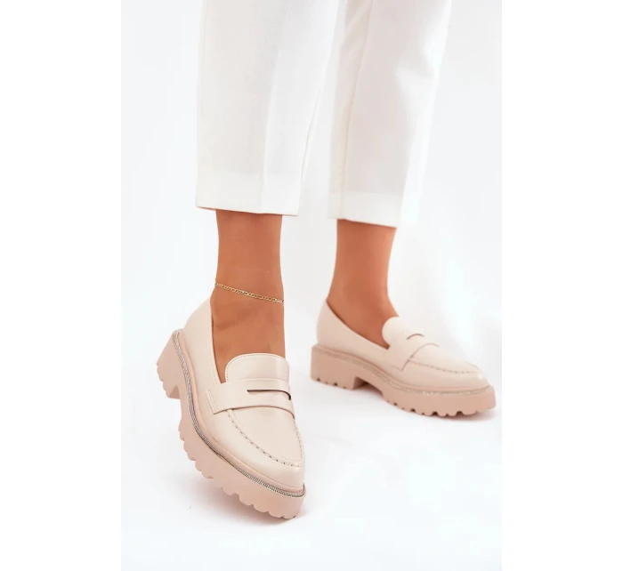 Dámské eko kožené mokasíny s cyrkoniemi Wilamla – béžové Dámské eko kožené mokasíny s cyrkoniemi Wilamla – béžové