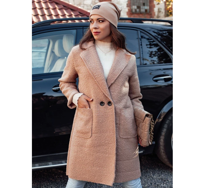 Dámský oversize dlouhý kabát z kůže béžový Dstreet model 21981938 - FashionStreet