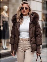 Dámská prošívaná zimní bunda s kožešinou, hnědá, FashionStreet TY5744 Dámská prošívaná zimní bunda s kožešinou, hnědá, FashionStreet TY5744