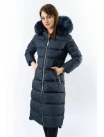 Tmavě modrá dlouhá dámská zimní bunda s kapucí model 21242133 - Libland