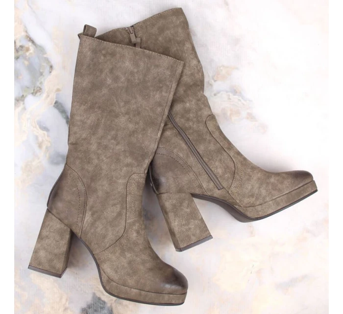 W model 18968584 khaki zateplené holínky s gumičkou - JEZZI