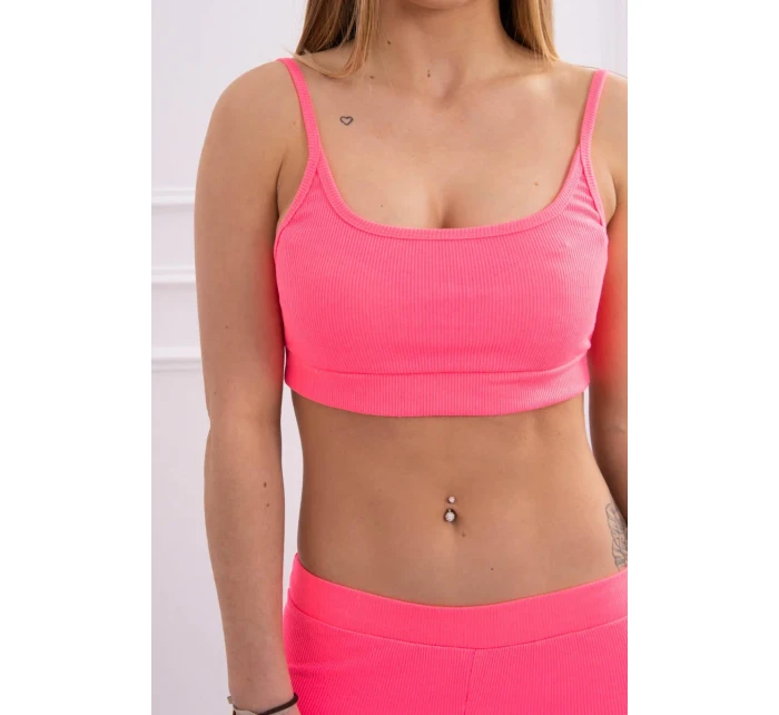 Sada s halenkou top žebrovaný růžová neonová
