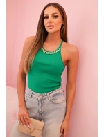 Dámský bavlněný top na ramínkách s ozdobným řetízkem zelená Dámský bavlněný top na ramínkách s ozdobným řetízkem zelená