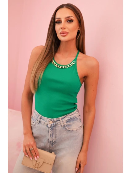 Dámský bavlněný top na ramínkách s ozdobným řetízkem zelená Dámský bavlněný top na ramínkách s ozdobným řetízkem zelená