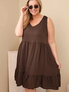 Dámské viskózové šaty Plus Size s krajkou bez rukávů hnědá