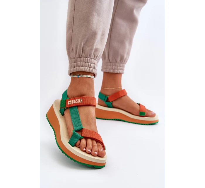 Dámské sandály na platformě a klíně Big Star NN274A053 zeleno-oranžové Dámské sandály na platformě a klíně Big Star NN274A053 zeleno-oranžové