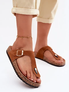 Kožené semišové žabky s zlatým přezkou Camel Honey