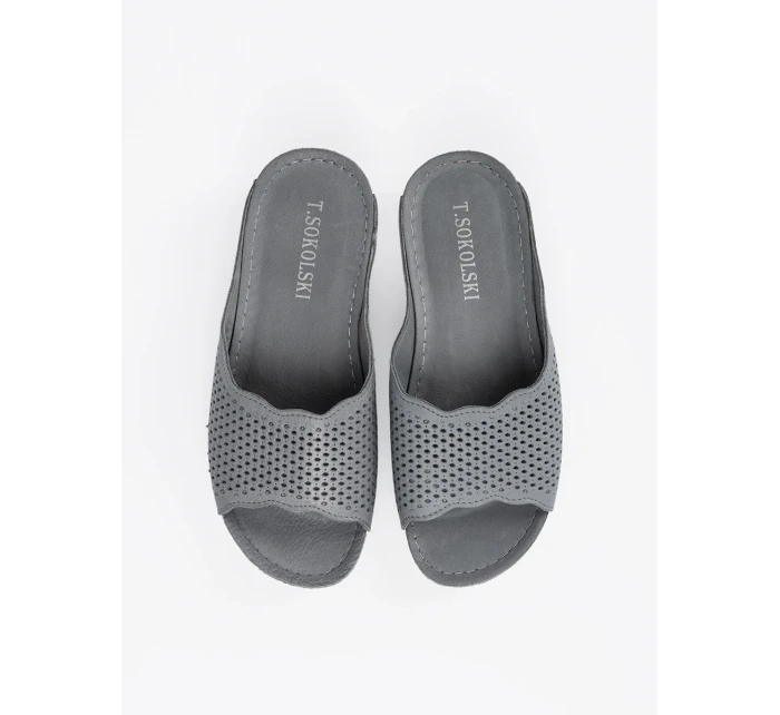 Luxusní nazouváky šedo-stříbrné dámské na plochém podpatku Luxusní nazouváky šedo-stříbrné dámské na plochém podpatku