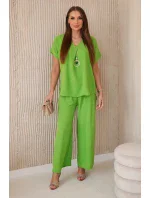 Komplet s náhrdelníkem halenka + kalhoty jasně zelená Komplet s náhrdelníkem halenka + kalhoty jasně zelená