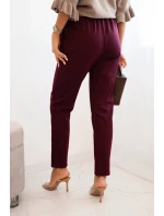 Dámské viskózové kalhoty s páskem a model 21407253 nohavicemi bordové - K-Fashion Dámské viskózové kalhoty s páskem a model 21407253 nohavicemi bordové - K-Fashion