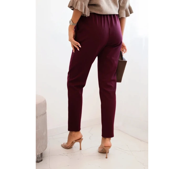 Dámské viskózové kalhoty s páskem a model 21407253 nohavicemi bordové - K-Fashion Dámské viskózové kalhoty s páskem a model 21407253 nohavicemi bordové - K-Fashion