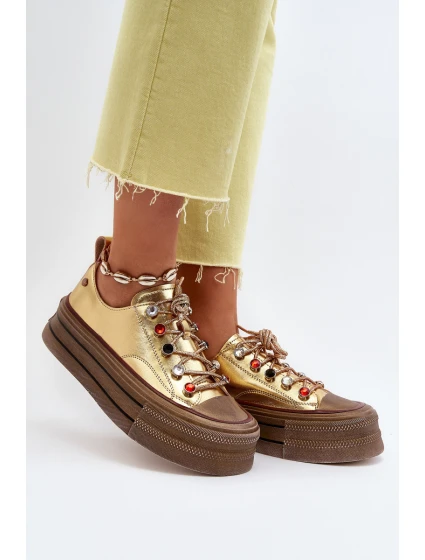 Dámské tenisky na platformě model 21650185 Zlaté - Goe