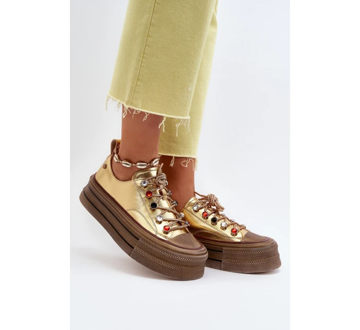 Dámské tenisky na platformě model 21650185 Zlaté - Goe