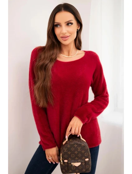 Dámský svetr z měkké pleteniny s kulatým výstřihem bordový Dámský svetr z měkké pleteniny s kulatým výstřihem bordový