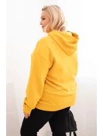 Dámská mikina s kapucí a klokaní kapsou Plus Size z bavlny hořčicová