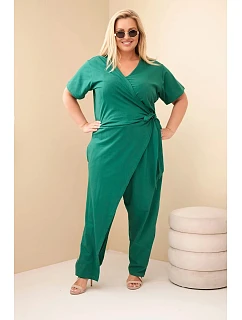 Dámský bavlněný overal Plus Size se zavazováním v pase zelený