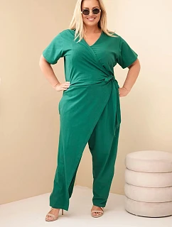 Dámský bavlněný overal Plus Size se zavazováním v pase zelený