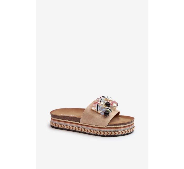 Dámské sandály na platformě s ozdobami S.Barski HY077 béžové