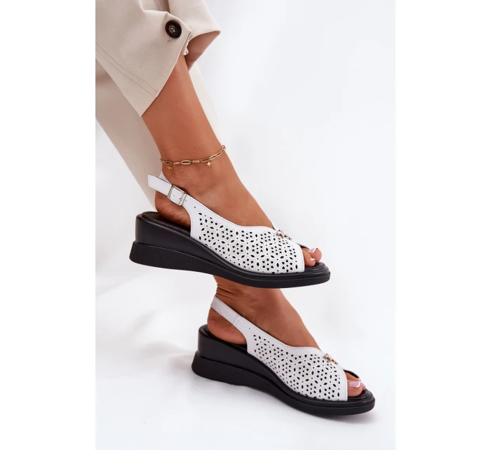 Kožené Děrované Sandály Dámské Na Klínu Vinceza 79529 Bílé