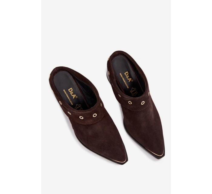 Semišové dámské sandály na podpatku D&A model 22031840 čokoládové - S.Barski