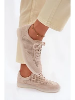 Kožené semišové dámské tenisky s otvory Béžové model 22100230 - Boto Kožené semišové dámské tenisky s otvory Béžové model 22100230 - Boto