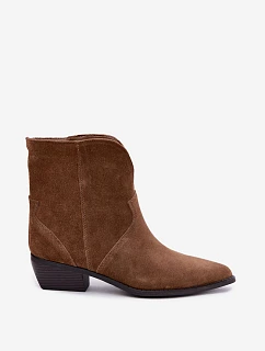 Kožené kozačky na podpatku Základní kůže Camel model 22348739 - Boto