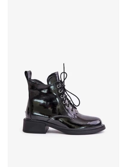 Černé lakované kožené kotníkové boty s podšívkou Bellani Černé lakované kožené kotníkové boty s podšívkou Bellani
