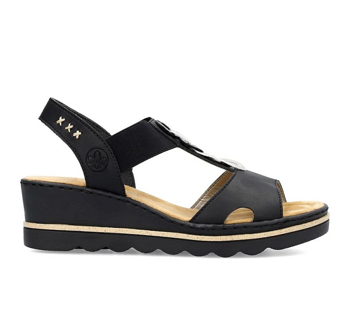 Dámské sandály na podpatku pohodlné černé model 22063551 - Rieker Dámské sandály na podpatku pohodlné černé model 22063551 - Rieker