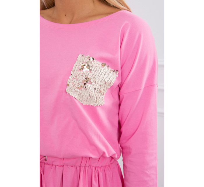 Šaty s flitrovou kapsou světle růžové