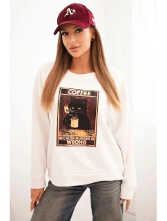 Dámská bavlněná mikina s potiskem kočky a nápisem ecru