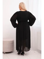 Dámská plisovaná suknička Plus Size z viskózy a s dlouhým rukávem černá Dámská plisovaná suknička Plus Size z viskózy a s dlouhým rukávem černá