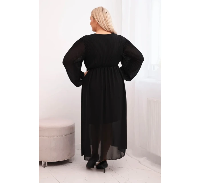 Dámská plisovaná suknička Plus Size z viskózy a s dlouhým rukávem černá Dámská plisovaná suknička Plus Size z viskózy a s dlouhým rukávem černá